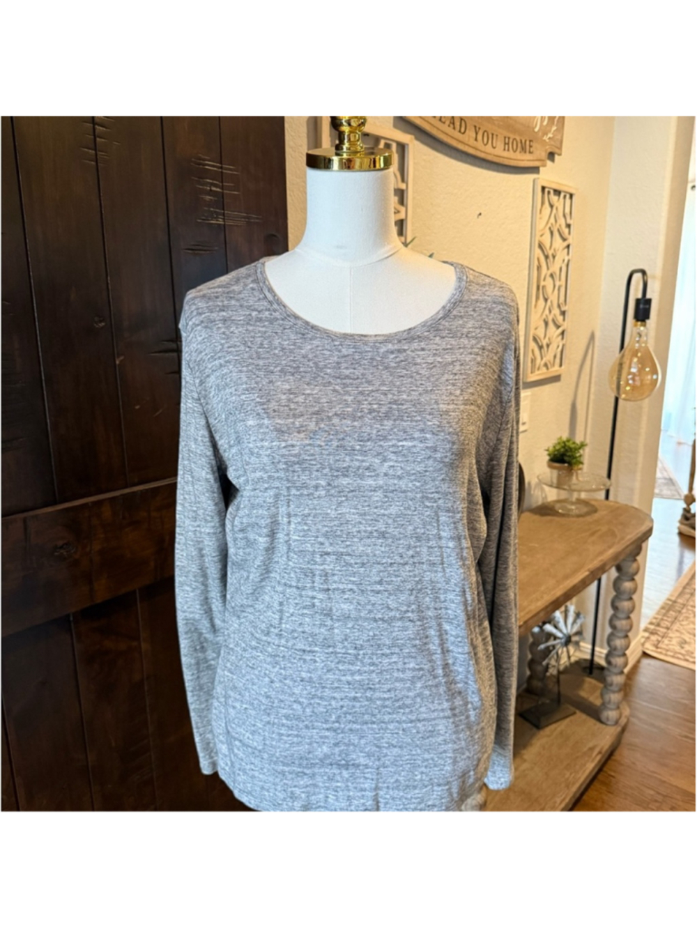 A New Day Heather Gray Lightweight Long Sleeve Tee Basic Layering Top Casual
